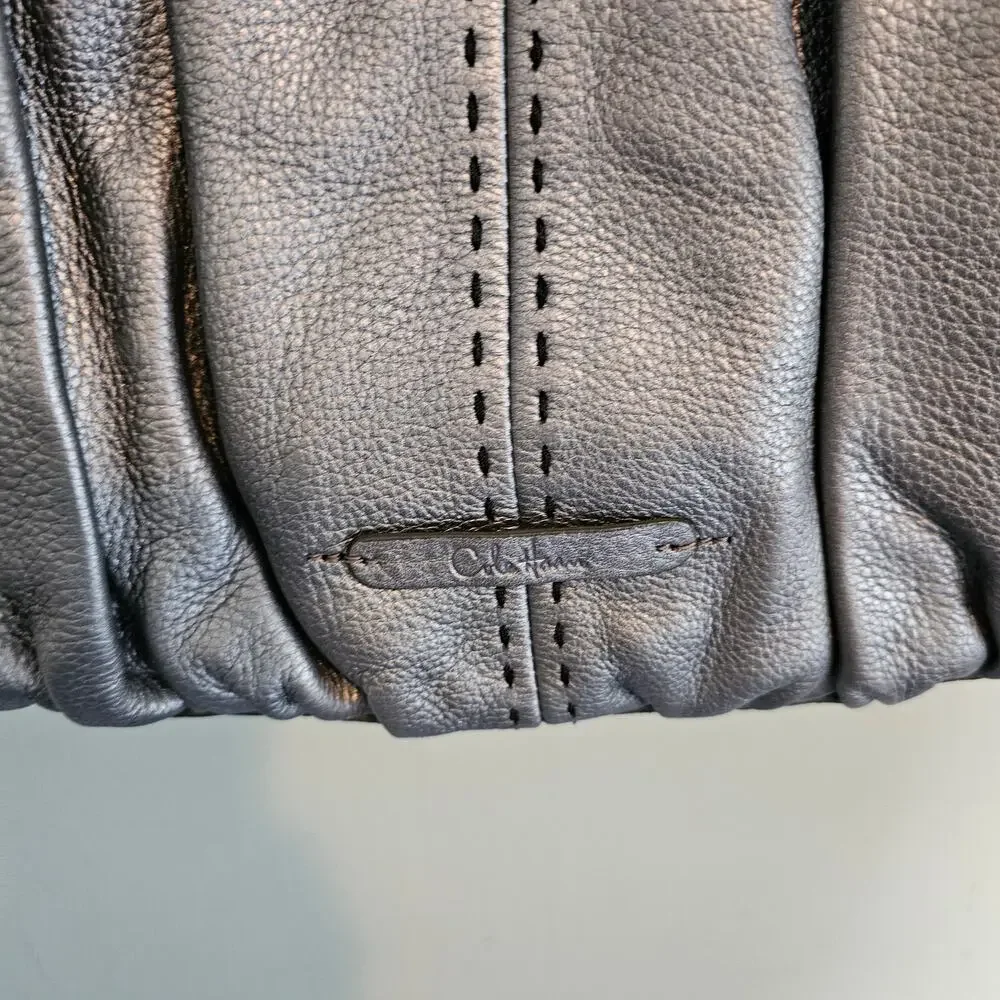 Cole Haan Metallic Silver Pewter Leather Satchel Shoulder Bag